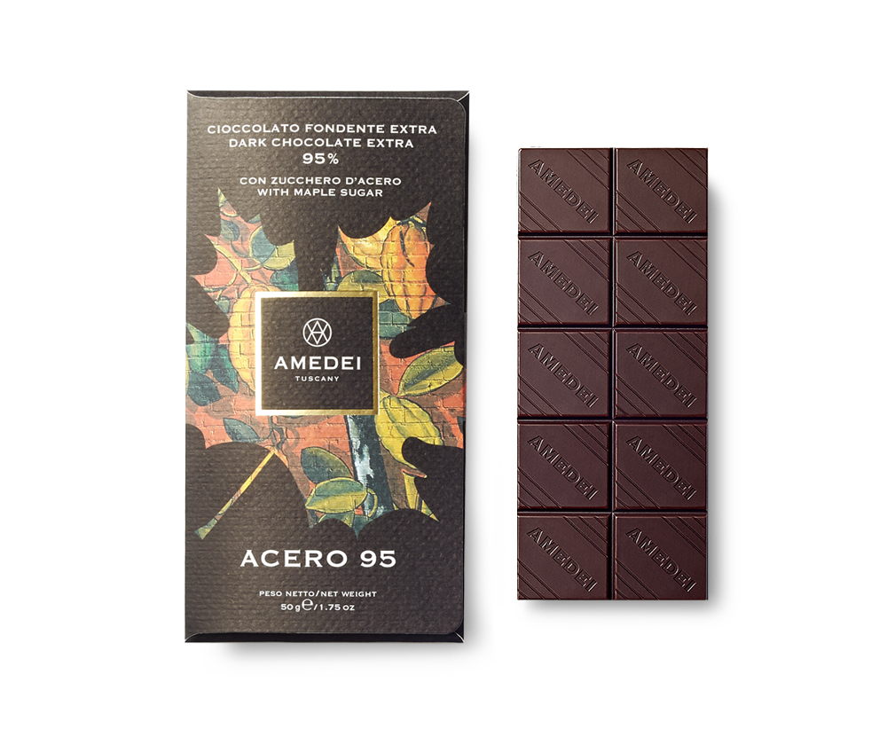 Amedei Acero 95% Dark Chocolate Bar Open