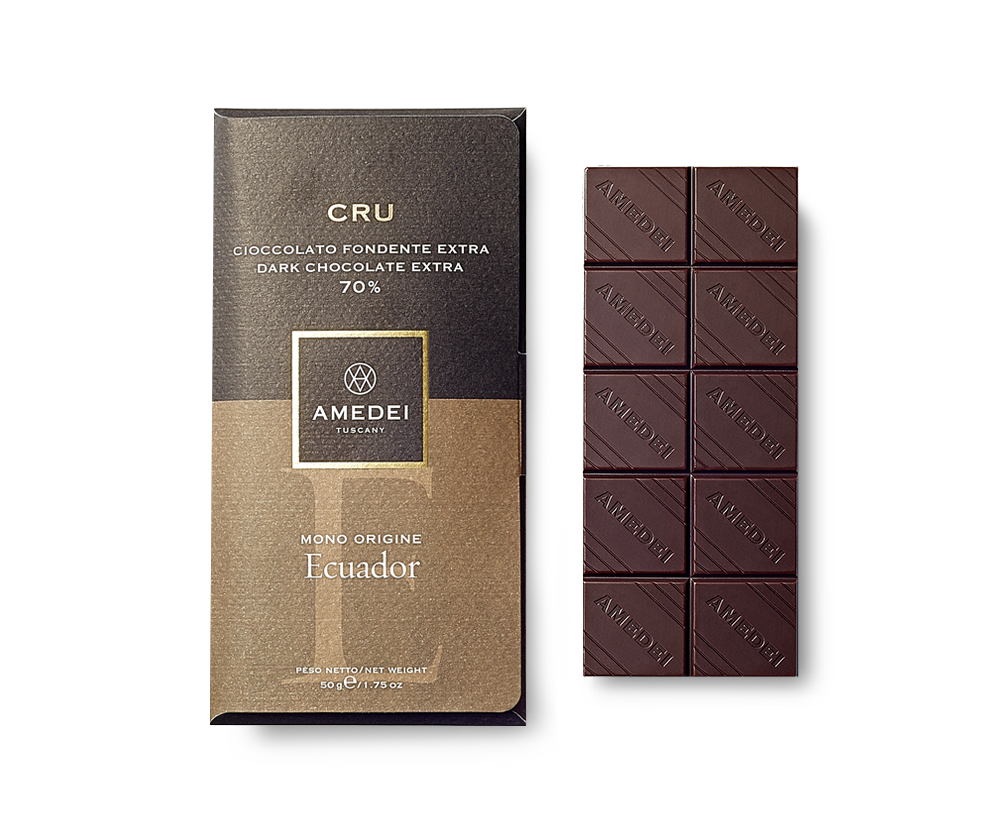 Amedei Cru Ecuador 70% Dark Chocolate Bar Open
