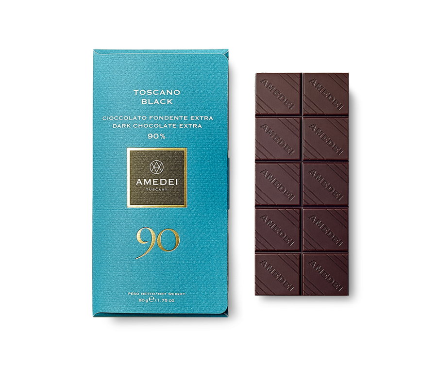 Amedei Toscano Black 90% Dark Chocolate Bar Open