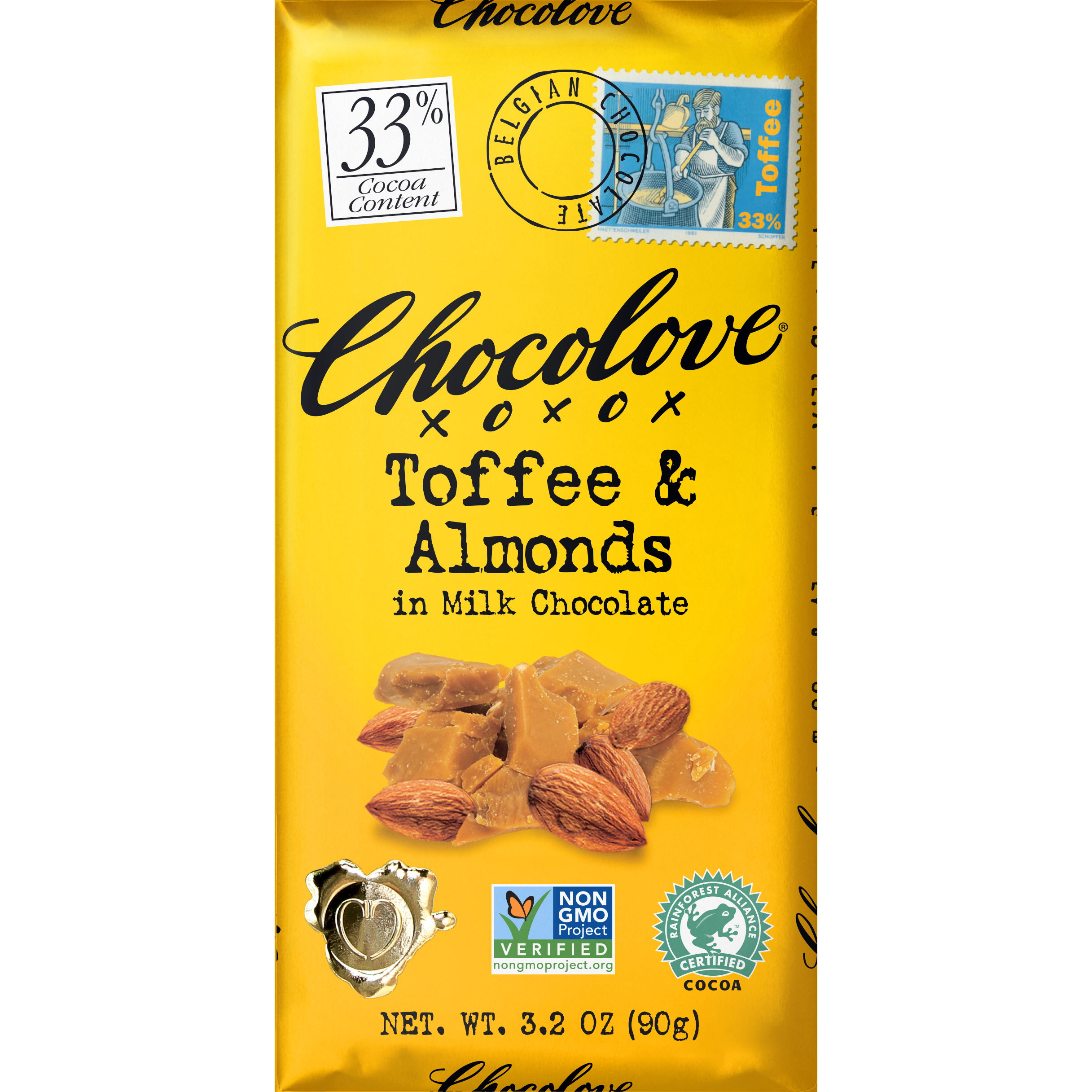 Chocolove 33% Milk Chocolate Bar with Toffee & Almonds.