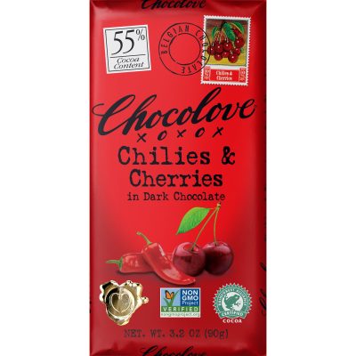 Chocolove 55% Chilies & Cherries Dark Chocolate Bar
