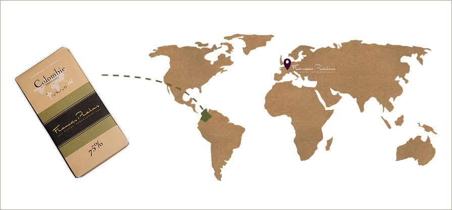 François Pralus Colombia 75% Dark Chocolate Bar Map