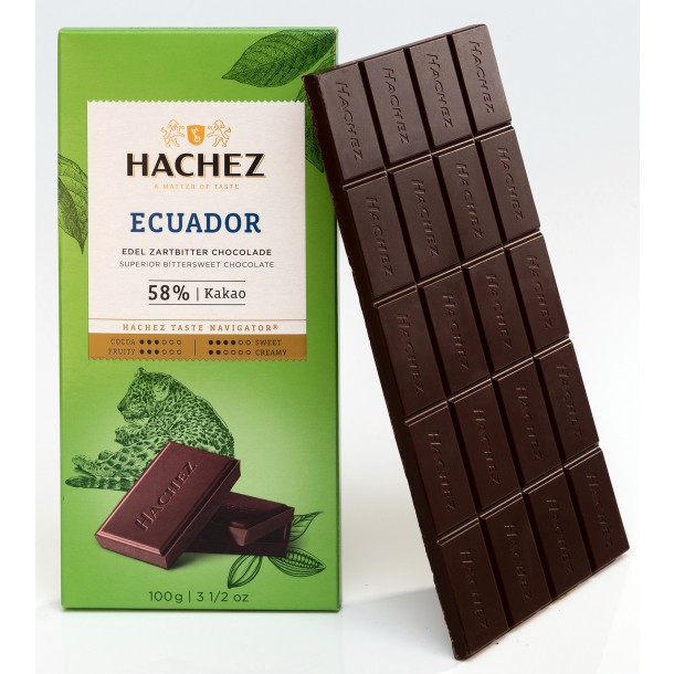 Hachez Ecuador 58% Dark Chocolate Bar open