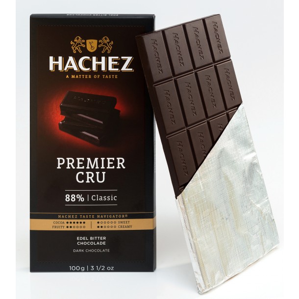 Hachez Premier Cru 88% Dark Chocolate Bar open