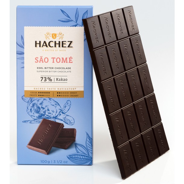 Hachez São Tomé 73% Dark Chocolate Bar open