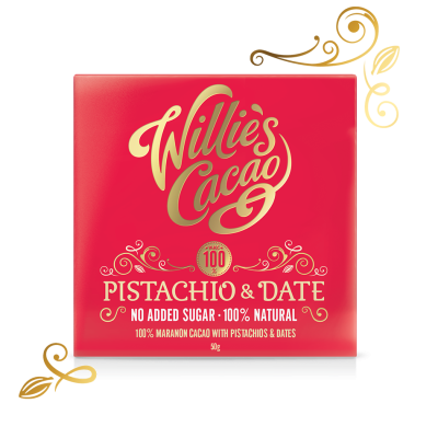 Willie's Cacao Pistachio & Date 100% Cacao Bar