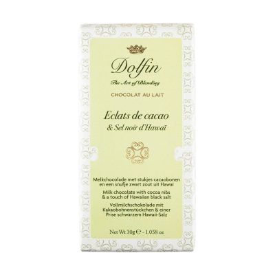 Dolfin 38% Milk Chocolate Bar with Cocoa Nibs & Hawaiian Black Salt-min