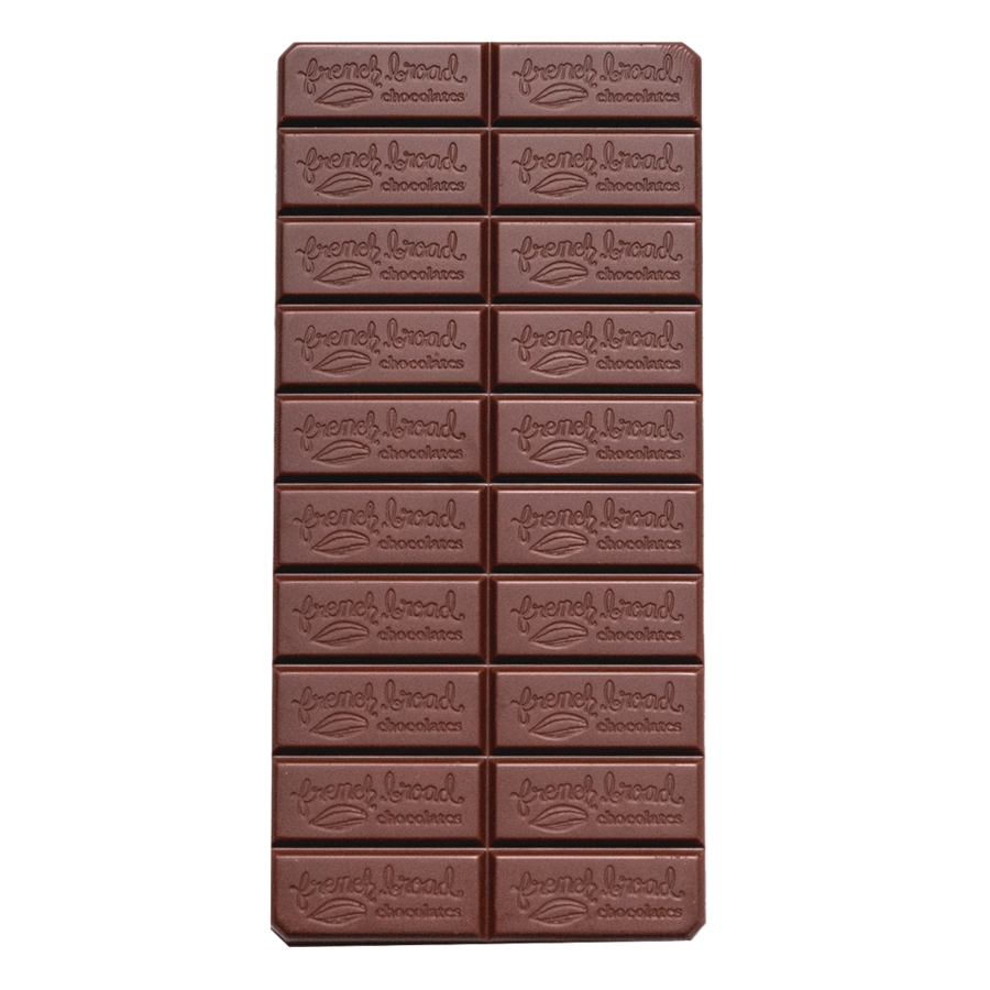 French Broad 53% Dark Milk Chocolate Bar Open