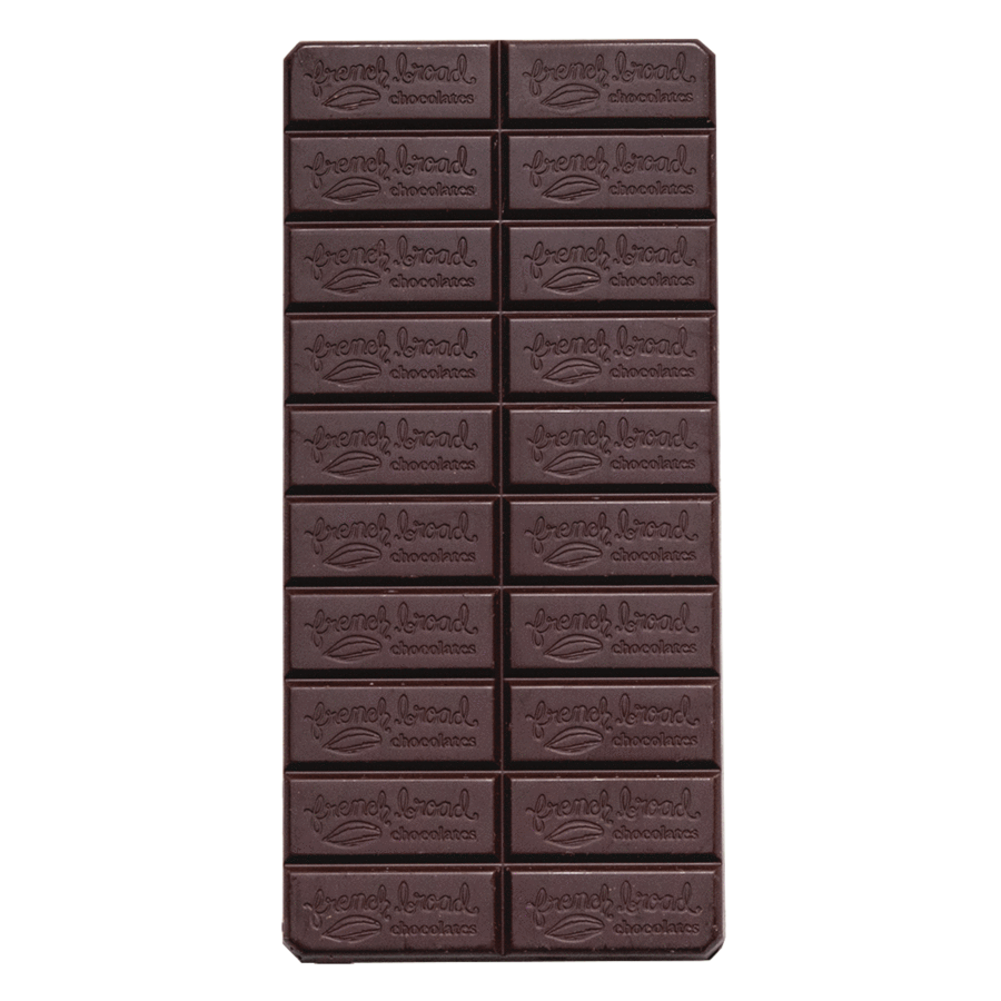 French Broad 72% Dark Chocolate Bar with Scorpion Pepper Open