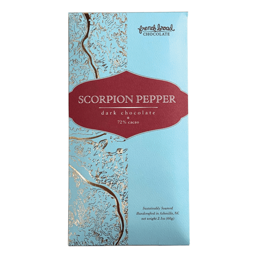 French Broad Chocolate 72 Dark Chocolate Bar with Scorpion Pepper