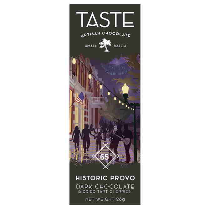 Taste Artisan Chocolate EUV Historic Provo Mini Dark Chocolate Bar with Dried Tart Cherries