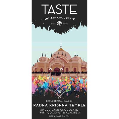 Taste Artisan Chocolate EUV Radha Krishna Temple Dark Chocolate Bar with Coconut & Almonds