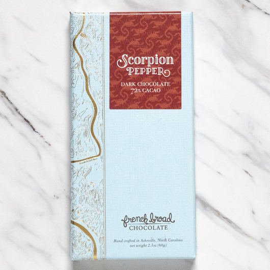 French Broad 72 Dark Chocolate Bar with Scorpion Pepper World Wide