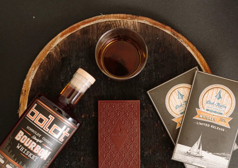 Dick Taylor Limited Release Straight Bourbon Whiskey 70% Dark Chocolate Bar Aesthetic-min