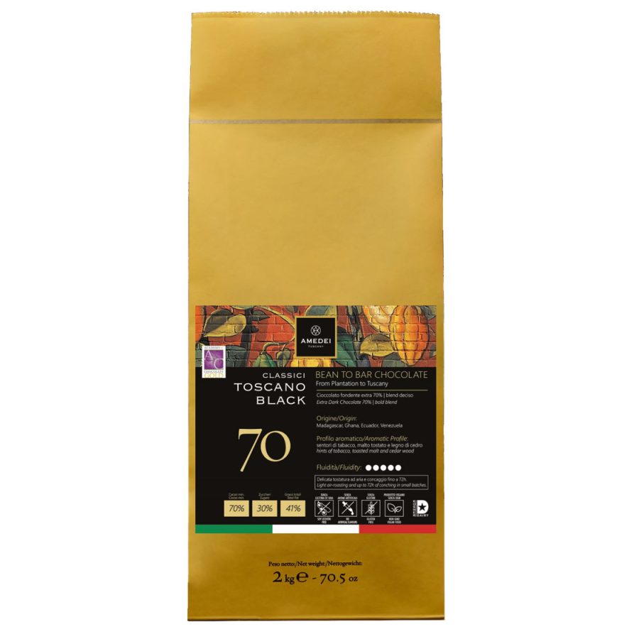 Amedei Toscano Black 70% Dark Couverture Chocolate Drops Bag