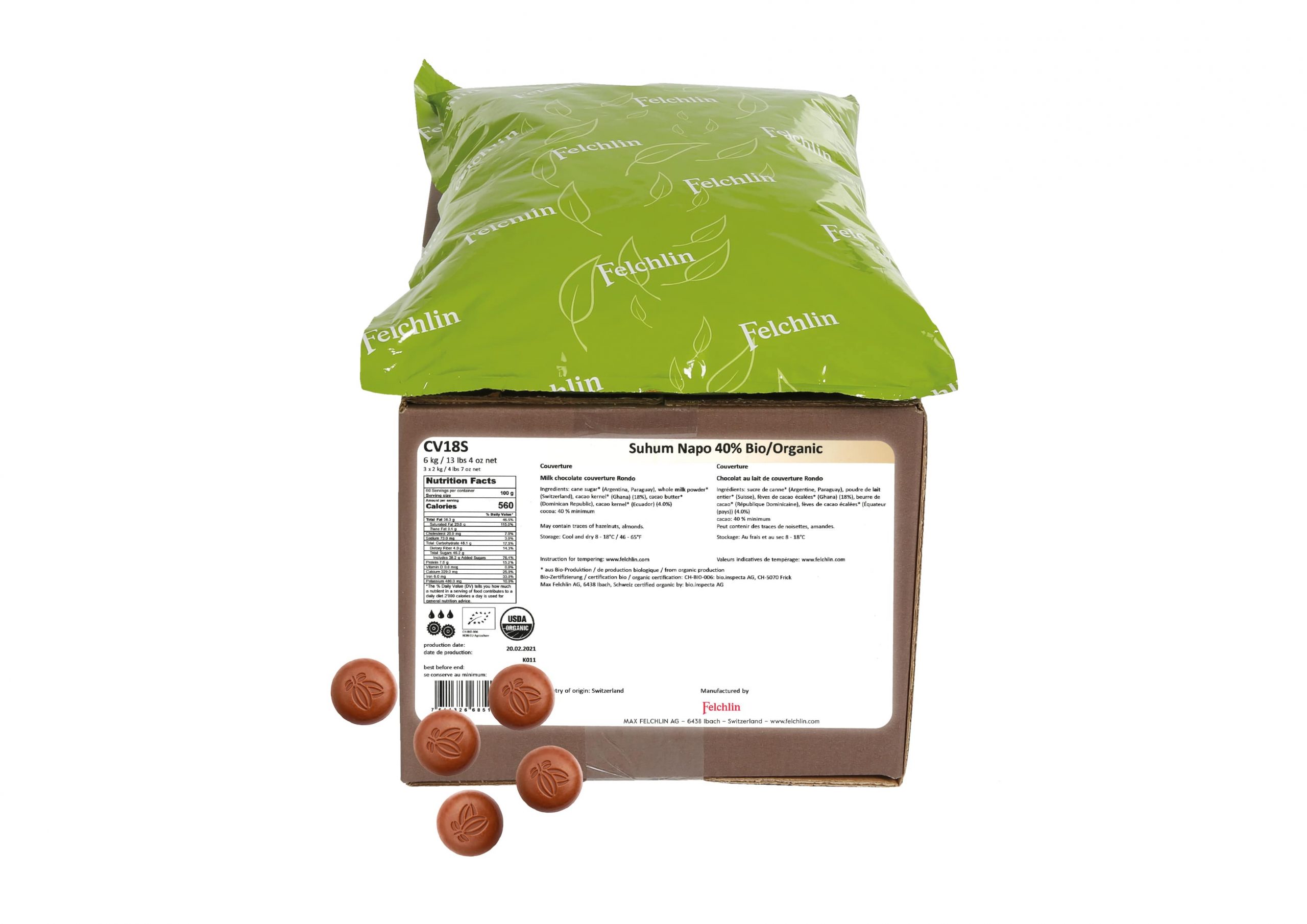 Felchlin Suhum Napo Organic 40% Milk Couverture Chocolate-min