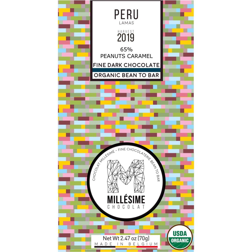 Millésime Peru 65% Dark Chocolate Bar with Peanuts & Salted Butter Caramel Chips