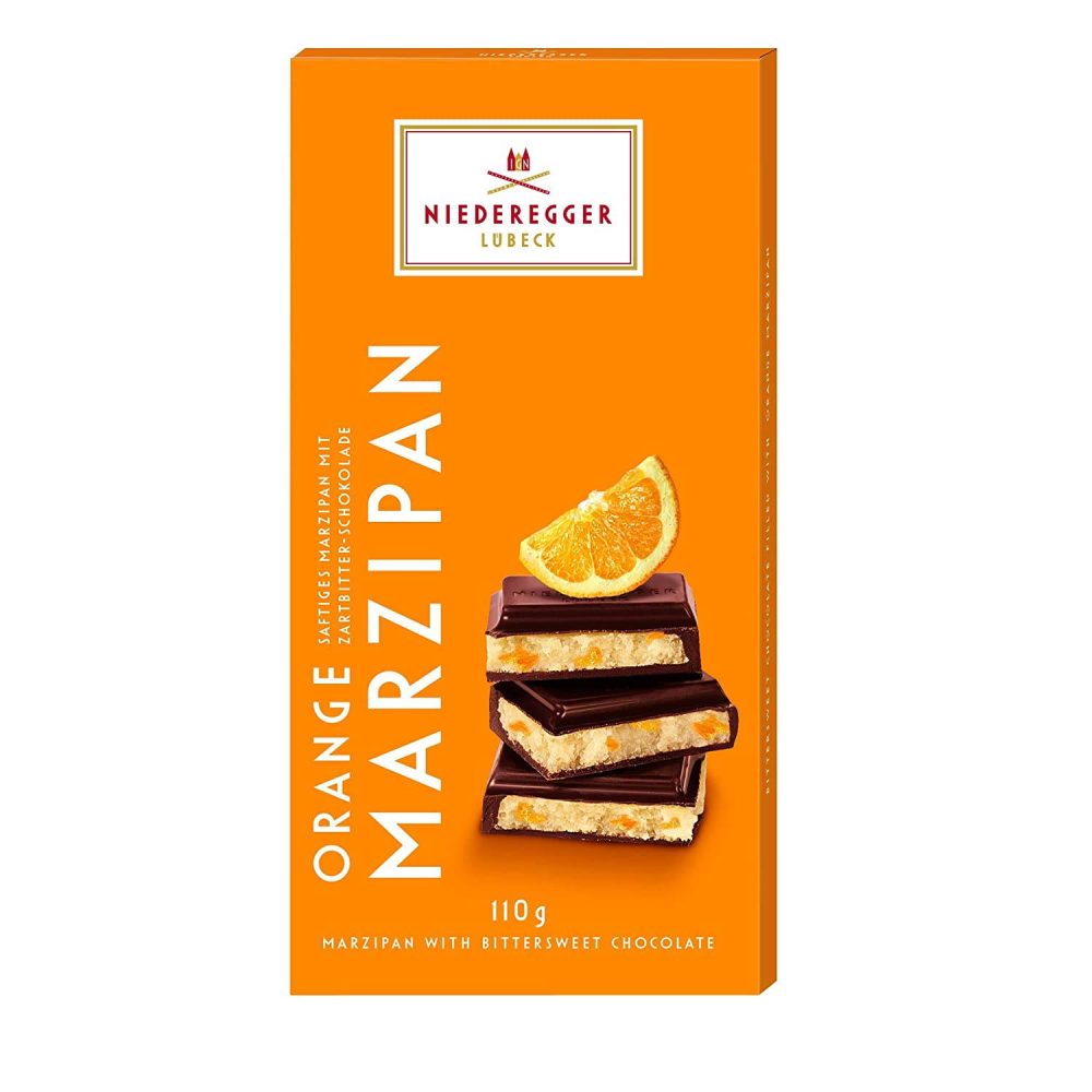Niederegger Dark Chocolate Bar with Orange Flavored Marzipan Filling