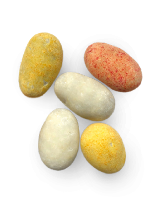 Guido Gobino Dragées Colored Almonds in Milk & White Chocolate Close Up Shot
