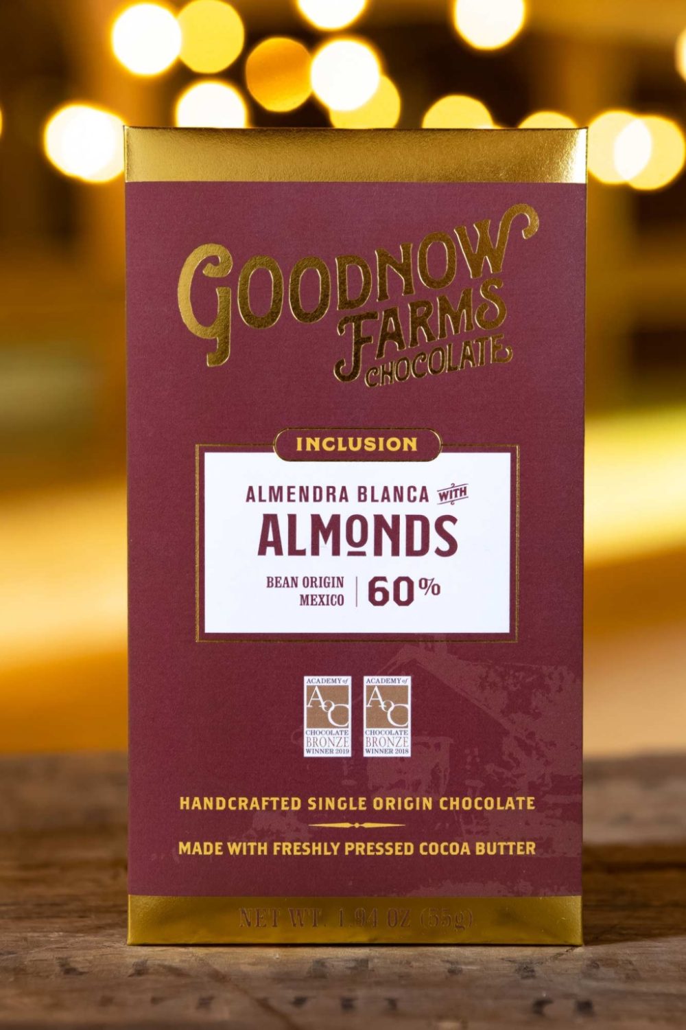 Goodnow Farms Almendra Blanca Mexico 60% Dark Chocolate Bar with Almonds