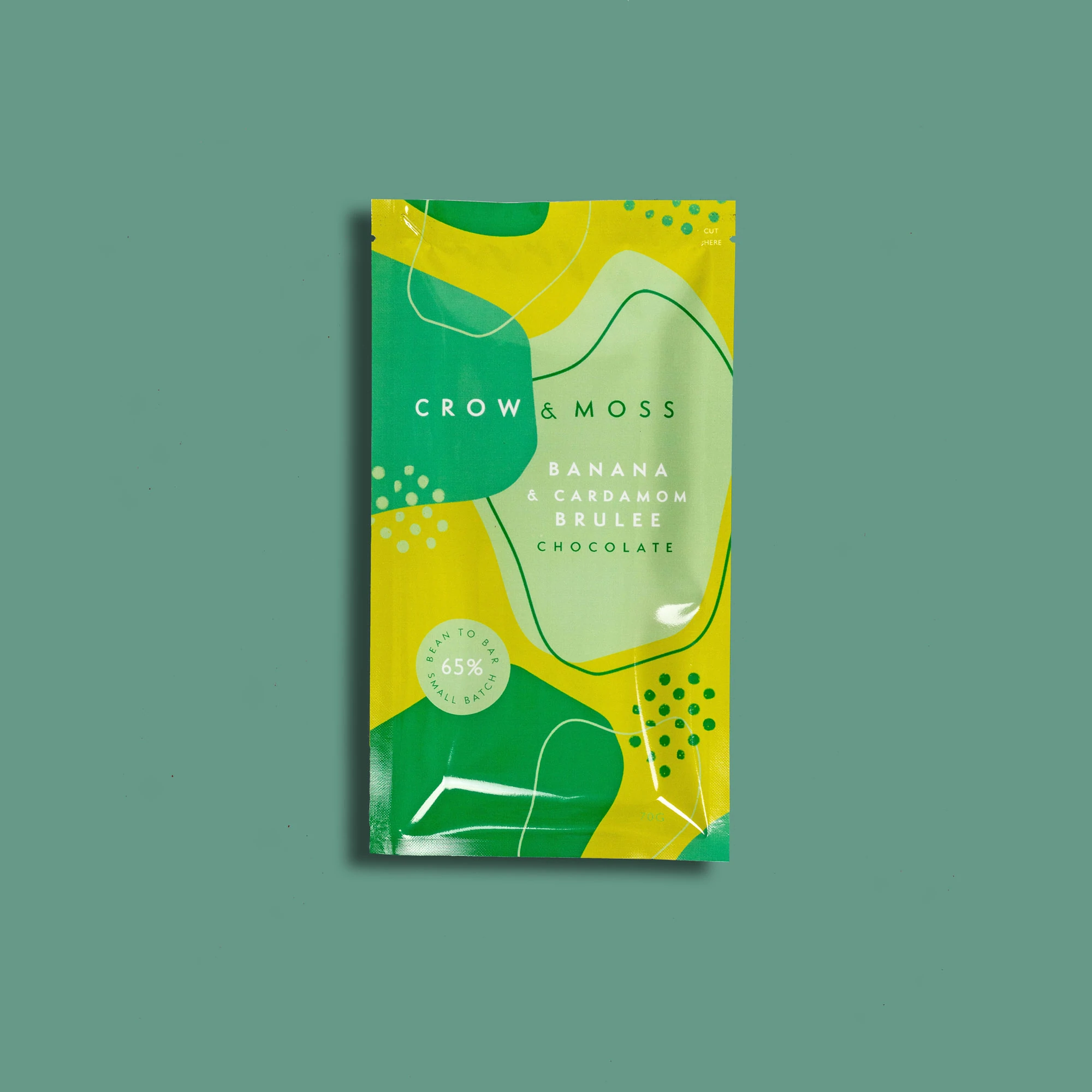 Crow & Moss 65% Dark Chocolate Bar with Banana & Cardamom Brulee