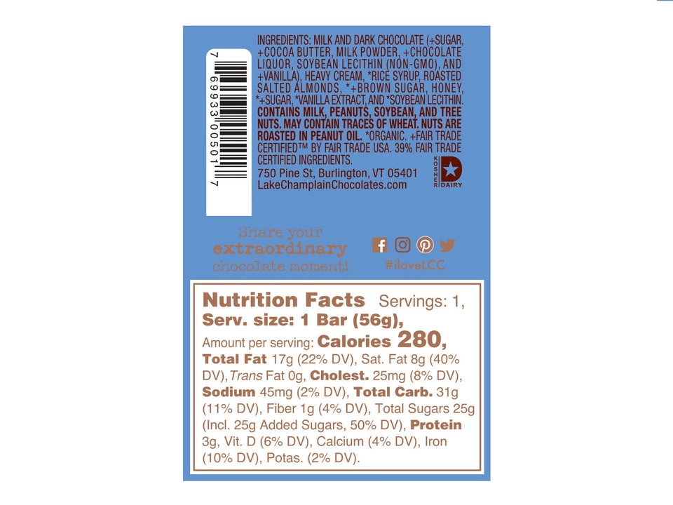 Lake Champlain Chocolates® Caramel Five Star Bar - Nutritional Info