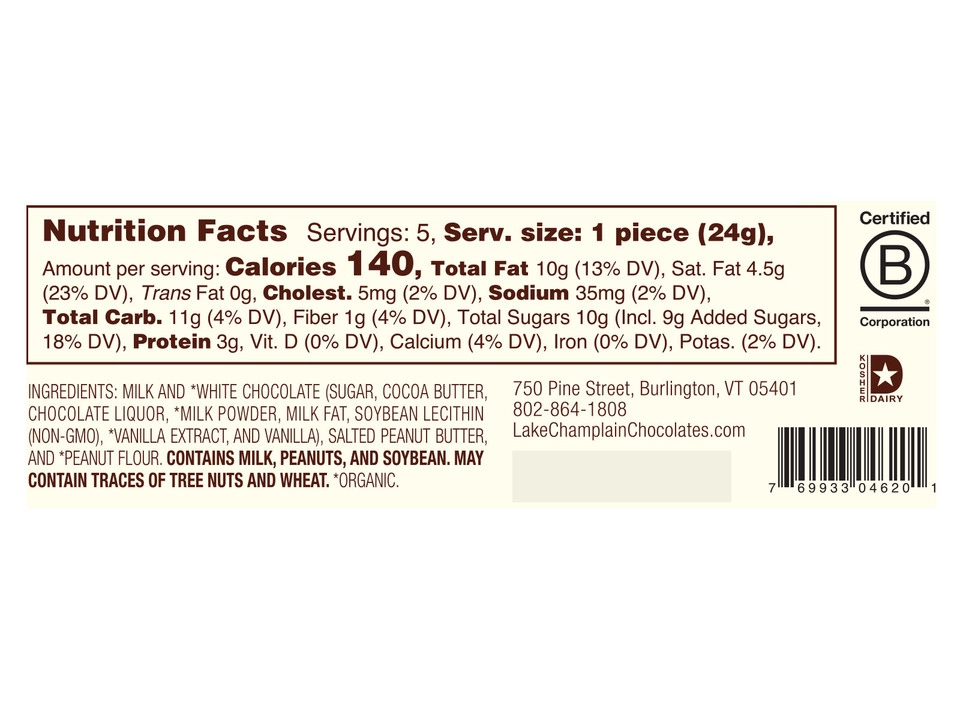 Lake Champlain Chocolates® 5-Piece Peanut Butter Chocolates - Nutritional Info