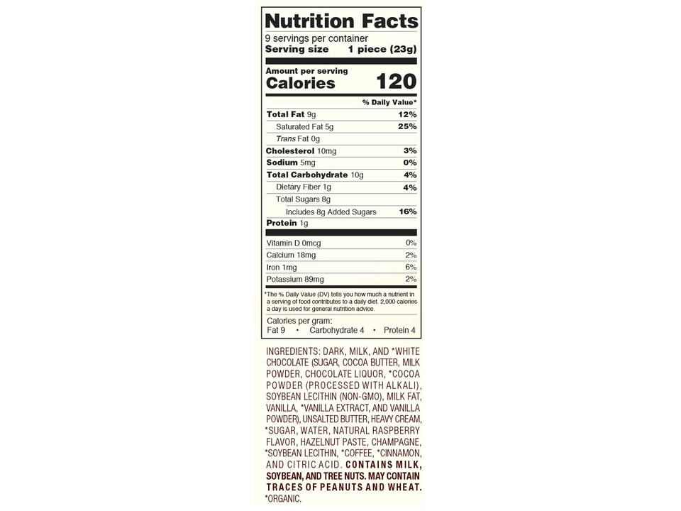 Lake Champlain Chocolates® 9-Piece Milk & Dark Chocolate Truffles - Nutritional Info