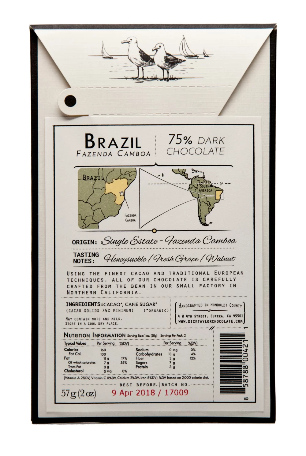 Dick Taylor Brazil 75% Dark Chocolate Bar - Nutritional Info