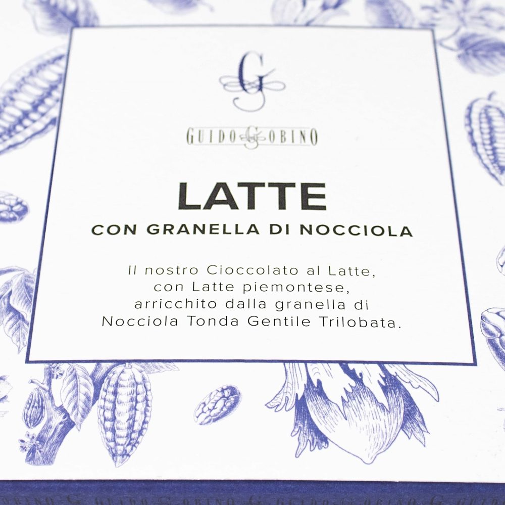 Guido Gobino Latte 35% Milk Chocolate Bar with Chopped Hazelnut (110g) 2-min