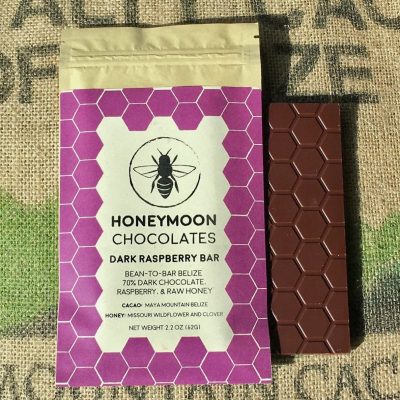 Honeymoon Chocolates Maya Mountain Belize 70 Dark Chocolate Bar with Raspberry-min