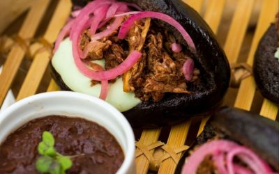 deZaan Carbon Black Steamed Buns filled with Crimson Red BBQ Pulled Pork