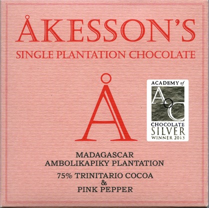 Akesson's Ambolikapiky Plantation Madagascar 75% Trinitario Dark Chocolate Bar with Pink Pepper