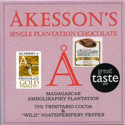 Akesson's Ambolikapiky Plantation Madagascar 75% Trinitario Dark Chocolate Bar with Voatsiperifery Pepper Akesson's Ambolikapiky Plantation Madagascar 75% Trinitario Dark Chocolate Bar with Voatsiperifery Pepper