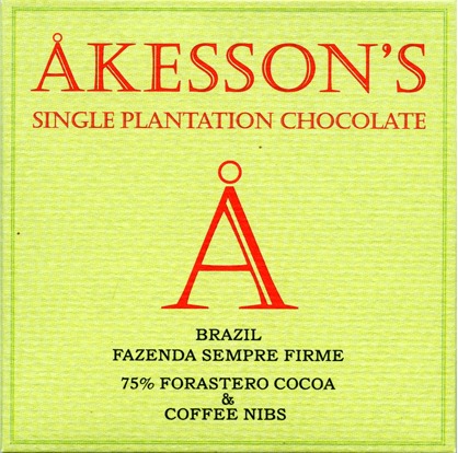 Akesson's Fazenda Sempre Firme Brazil 75% Forastero Dark Chocolate Bar with Coffee Nibs Akesson's Fazenda Sempre Firme Brazil 75% Forastero Dark Chocolate Bar with Coffee Nibs