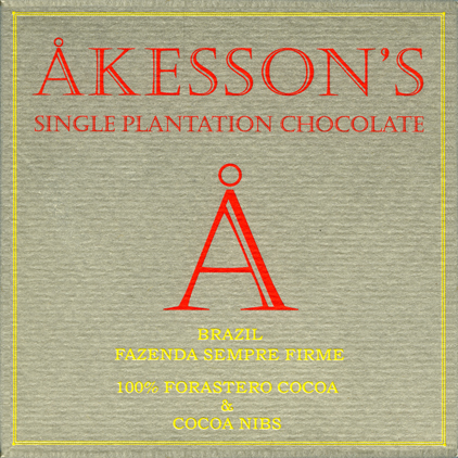 Akesson's Fazenda Sempre Firme Brazil Forastero 100% Dark Chocolate Bar Akesson's Fazenda Sempre Firme Brazil Forastero 100% Dark Chocolate Bar