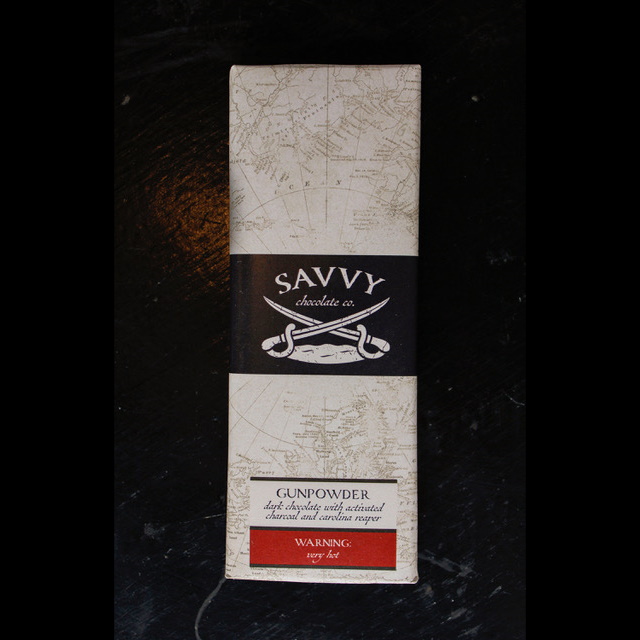Savvy Chocolate Co. Gunpowder Dark Chocolate Bar with Activated Charcoal & Carolina Reaper
