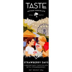 Taste Artisan Chocolate Strawberry Days Mini 36% Cheesecake Chocolate Bar with Strawberries