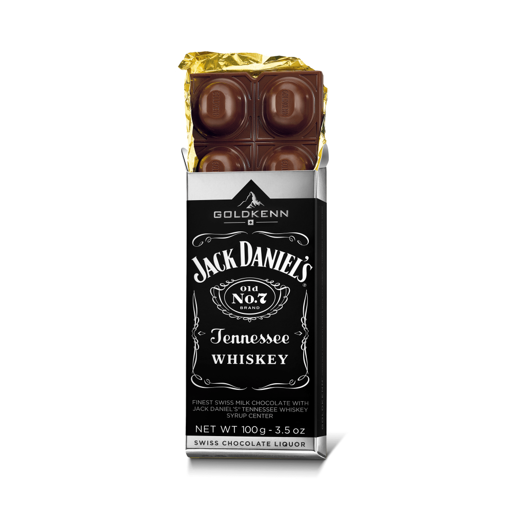 Goldkenn 37% Milk Chocolate Bar with Jack Daniel's Whiskey Syrup Center Open-min