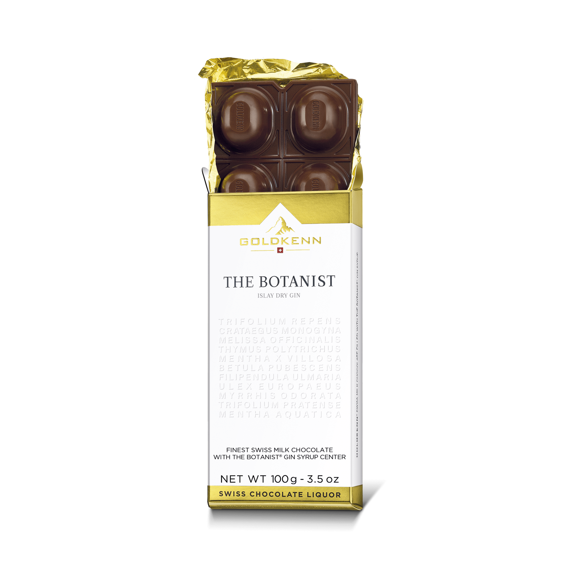 Goldkenn 37% Milk Chocolate Bar with The Botanist Islay Dry Gin Syrup Center Open-min