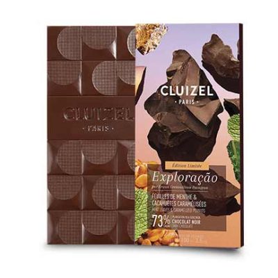 Michel Cluizel Exploration Limited Edition 73% Dark Chocolate Bar with Caramelized Peanuts & Mint