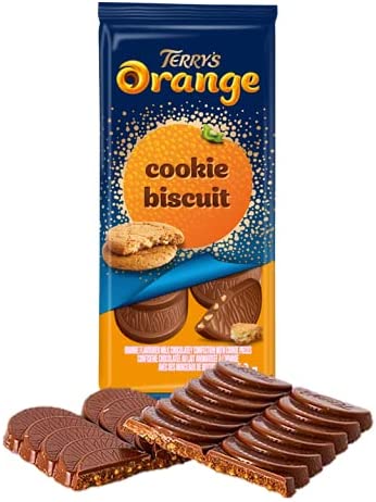 Terry's Milk Chocolate Orange Bar with Cookie Biscuit Open